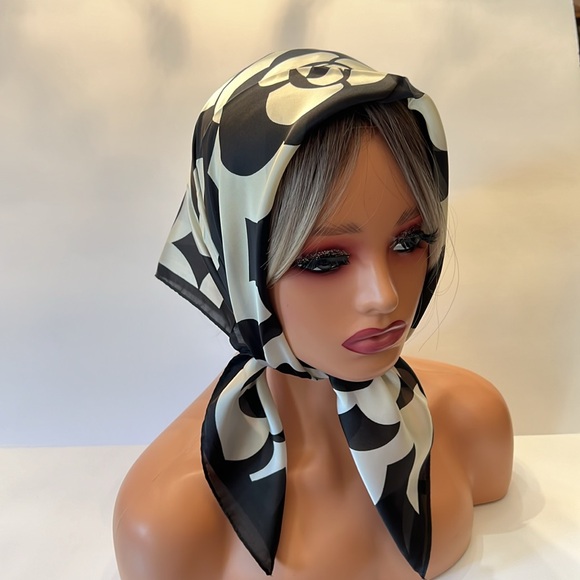 New Inspired Black & Creamy Flowered Colored Scarf - Picture 2 of 6